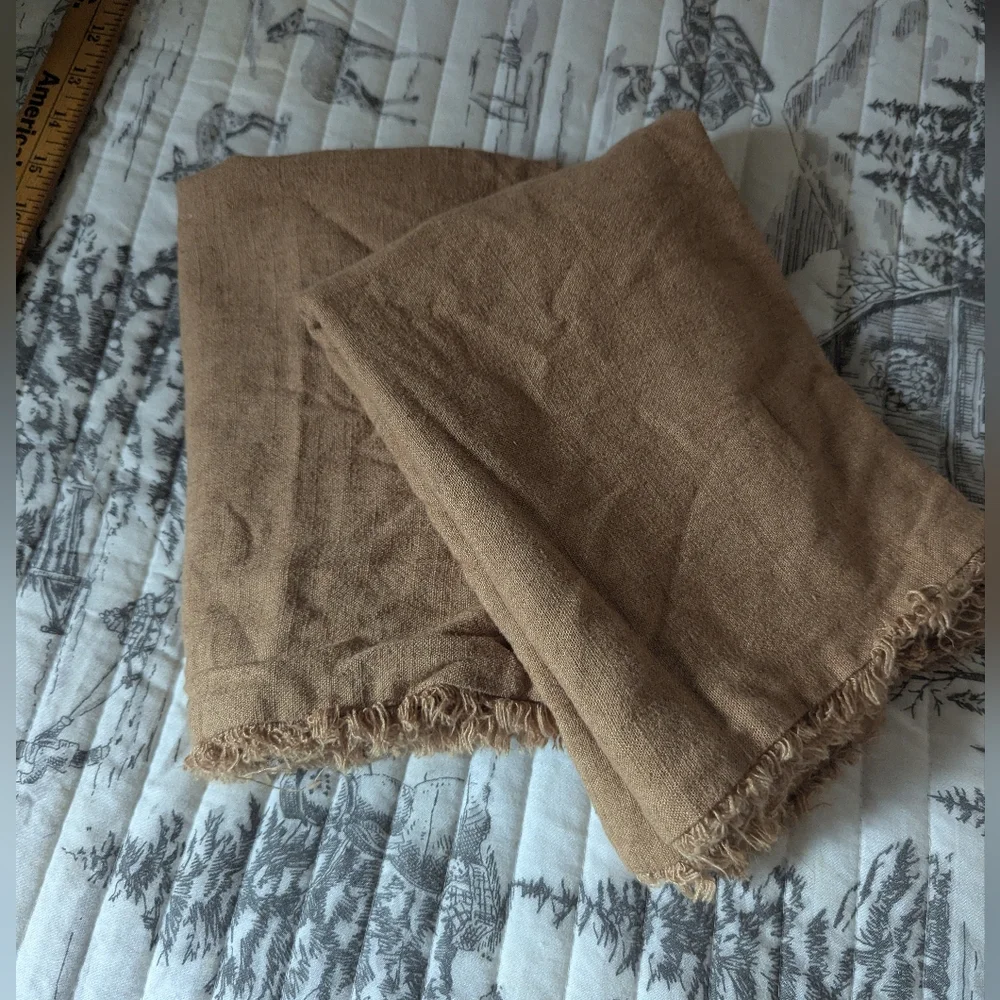 CASALUNA Standard Pillow Sham set Heavyweight Linen Blend Warm Brown Fringe